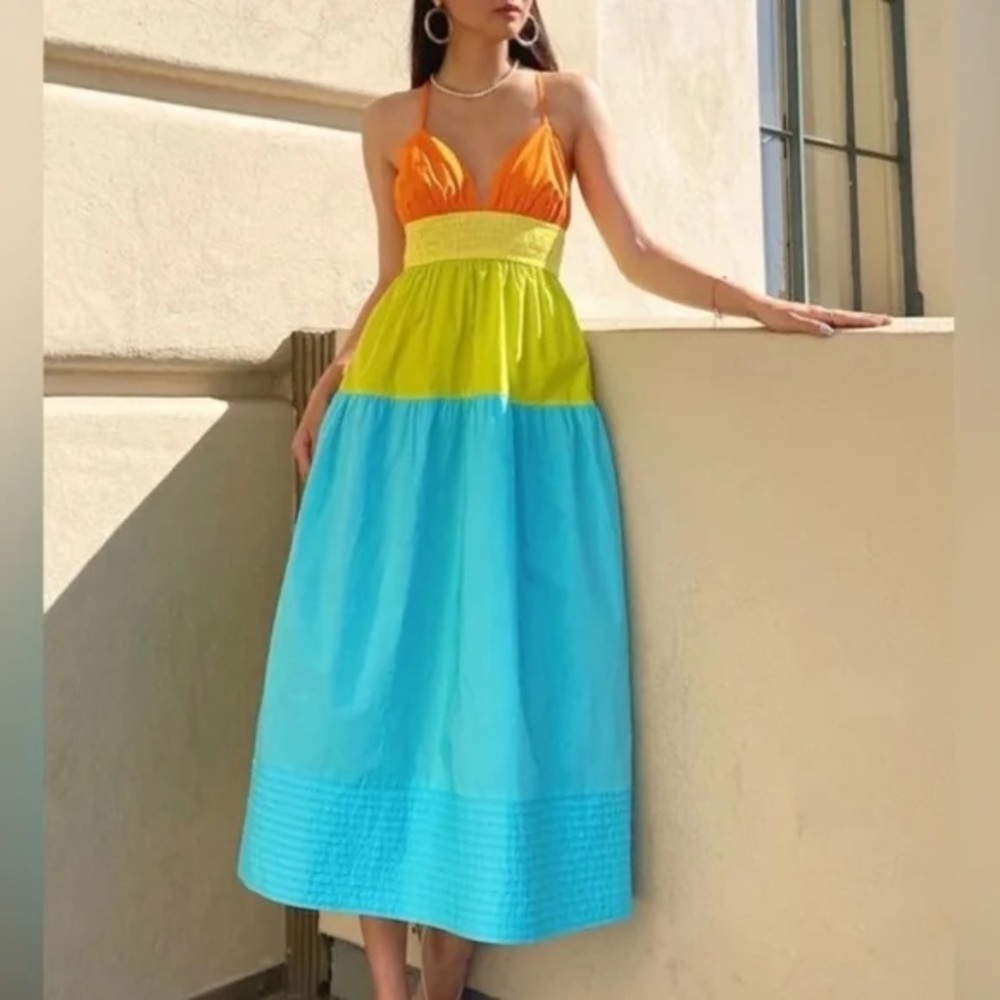 ADELYN RAE Colorblock Poplin Midi Dress Size Medium - Picture 1 of 6